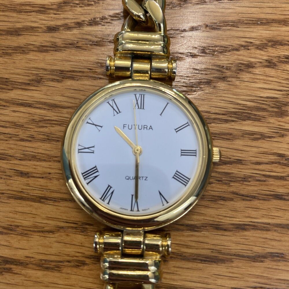 Futura Gold Tone Ladies 38 mm Chain Watch 7” New Battery